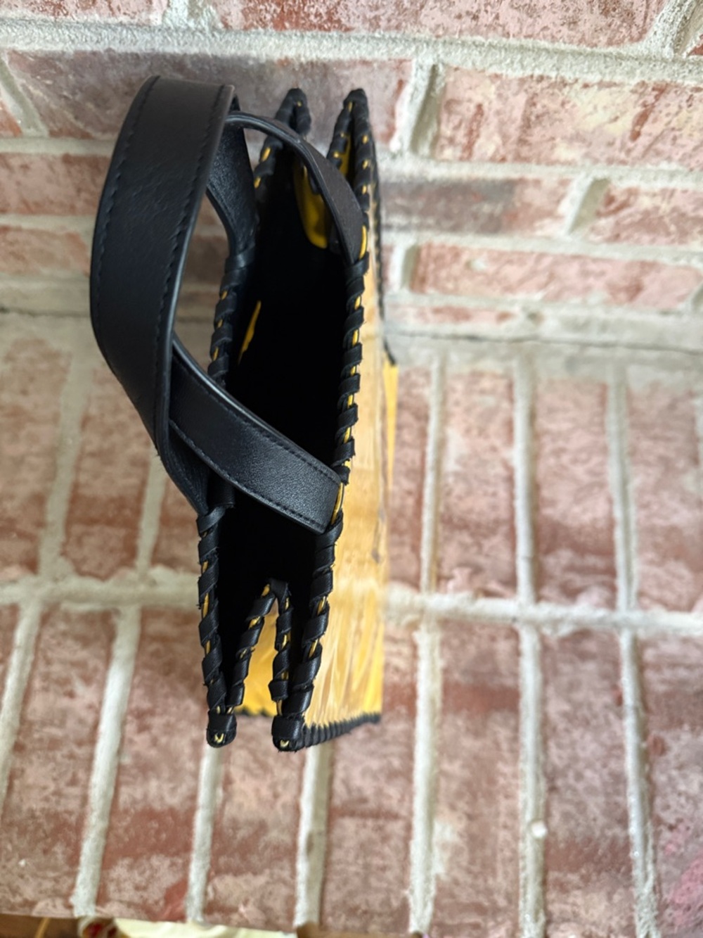 UpCycled Fendi Yellow shopping bag with leather Black Trim - Picture 4 of 9